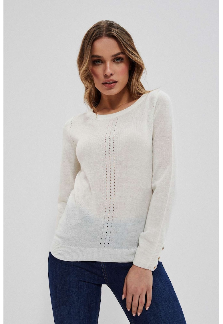 Pulover ecru - XS - cu maneci lungi si nasturi decorativi