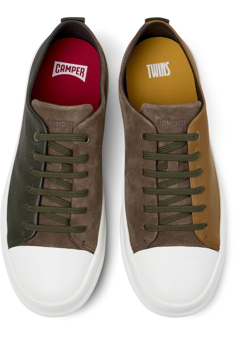 Pantofi sport de piele nabuc Chasis Twins - Maro/Kaki