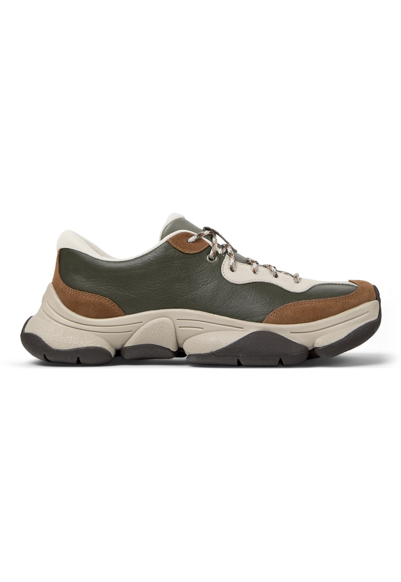 Pantofi sport uni de piele ecologica - Verde/Maro