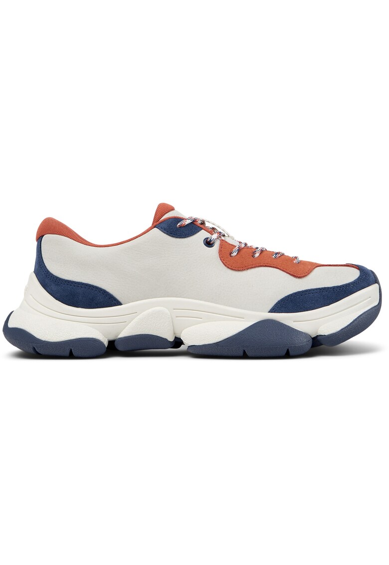 Pantofi sport uni de piele ecologica - Alb/Albastru