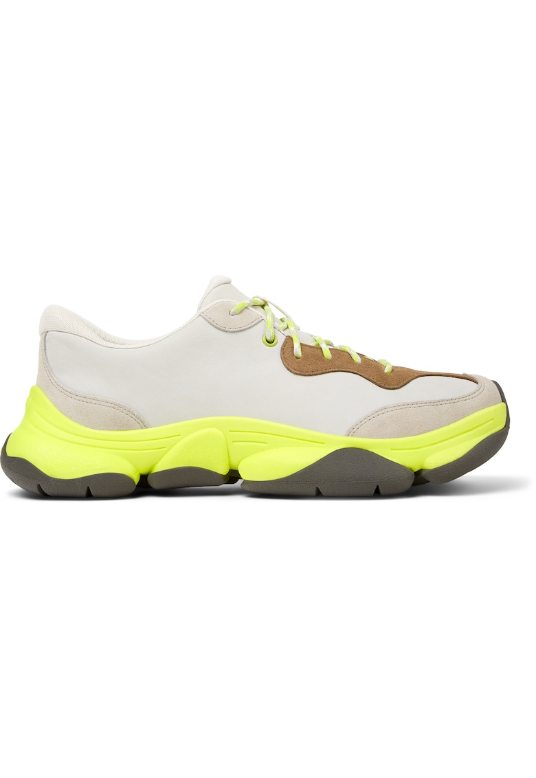 Pantofi sport uni de piele ecologica - Alb murdar/Verde lime
