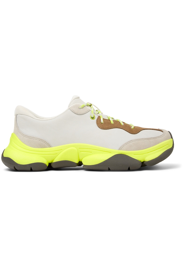 Pantofi sport uni de piele ecologica - Alb murdar/Verde lime