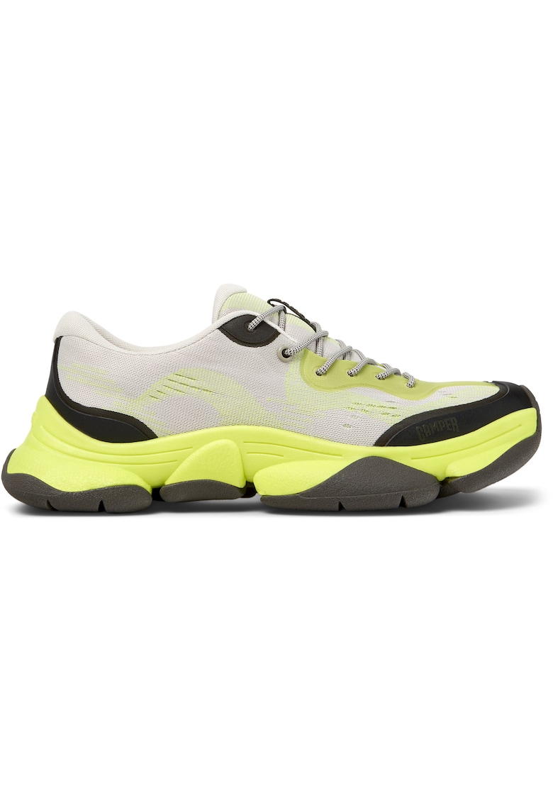 Pantofi sport low-cut de piele si material textil - Verde lime/Bej deschis