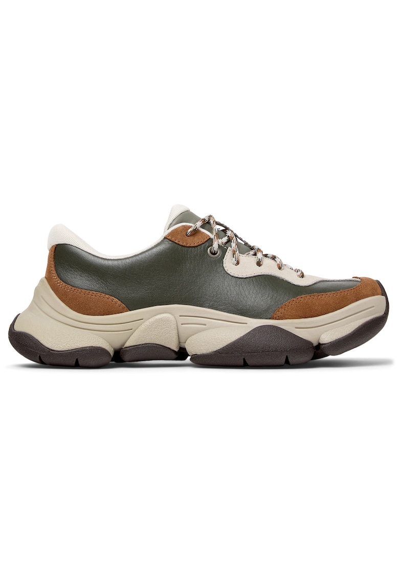 Camper Pantofi sport cu piele si garnituri din piele nabuc Karst 2 - Verde/Maro