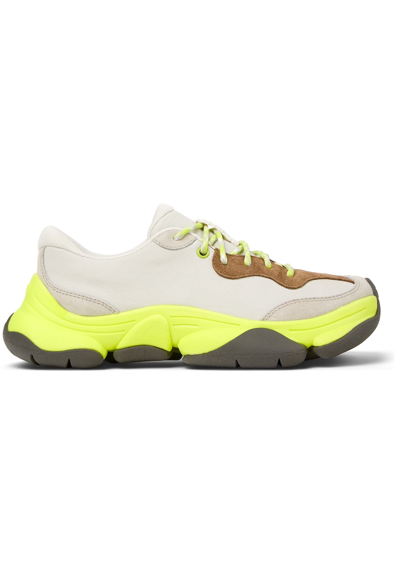 Pantofi sport cu piele si garnituri din piele nabuc Karst 2 - Alb/Galben neon
