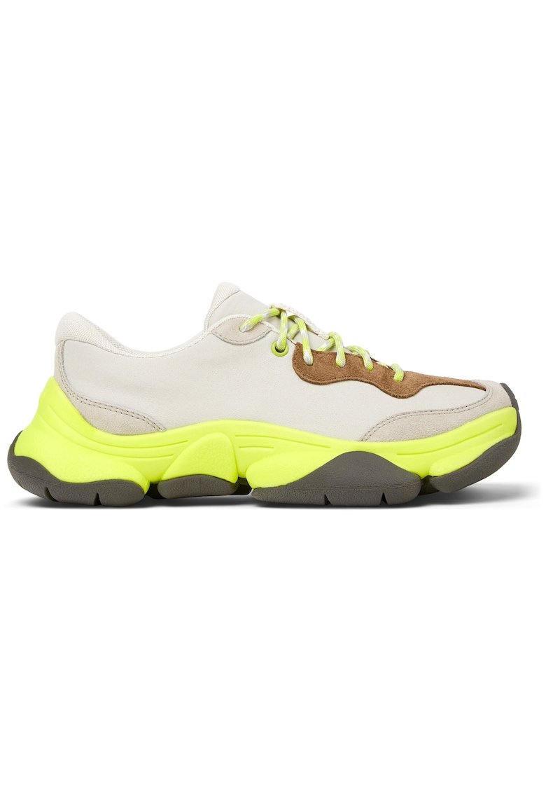 Camper Pantofi sport cu piele si garnituri din piele nabuc Karst 2 - Alb/Galben neon