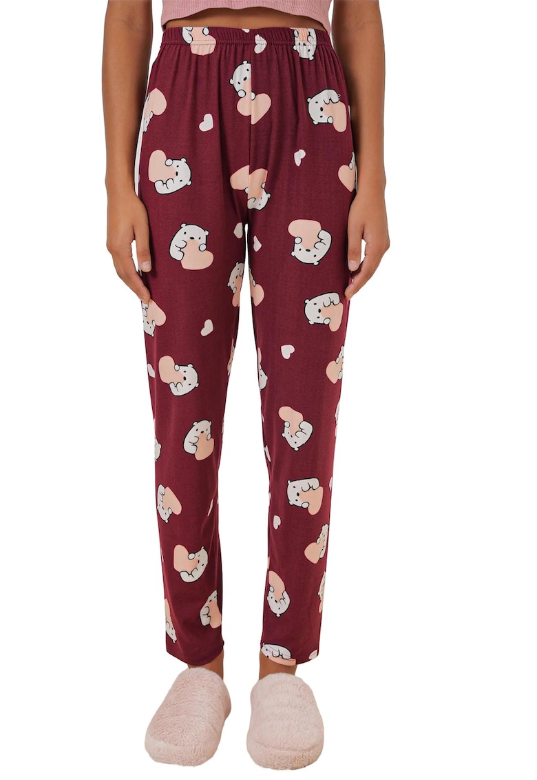 Pantaloni de pijama - cu model - bordo - jerseu