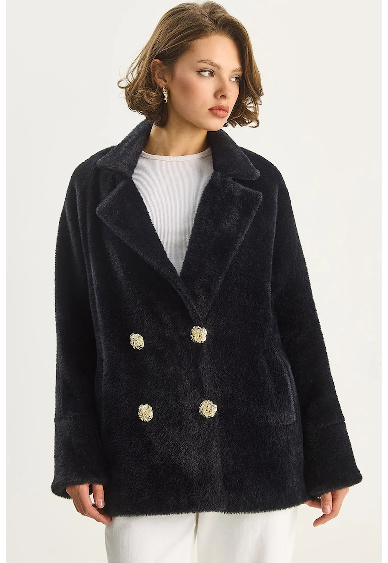 Palton dama jacheta de plus texturata supradimensionata