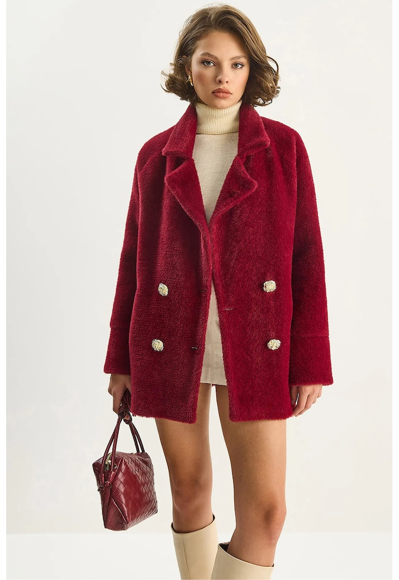 Palton dama jacheta supradimensionata din plus texturat - burgundy - textil