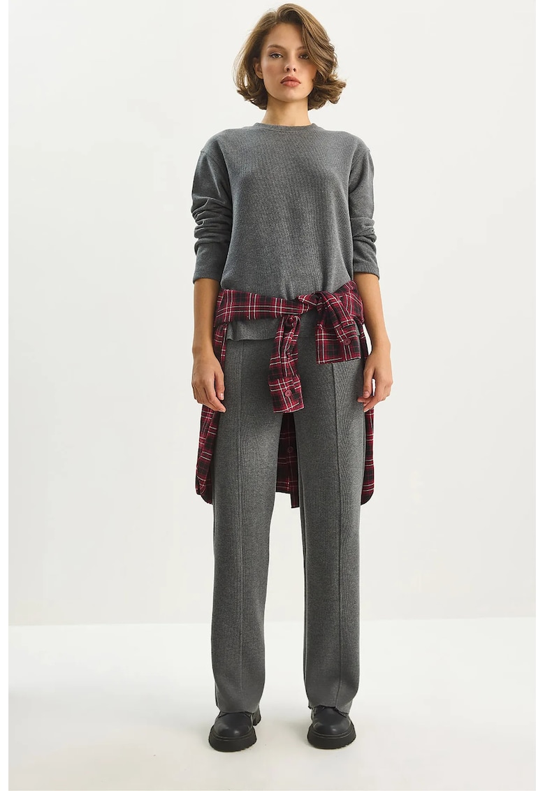 Set coordonat femei - tricot striat - gri carbune