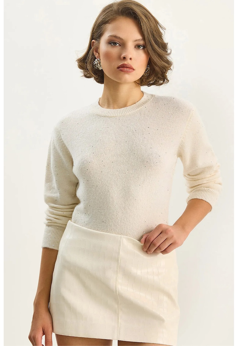 Pulover dama - HiCCUP - Tricot - Crem - Guler rotund -