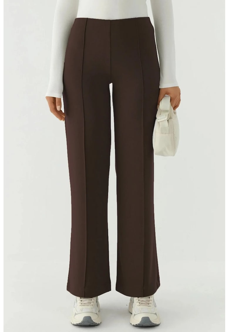 Pantaloni dama cu picior lat - detalii - maro - textil