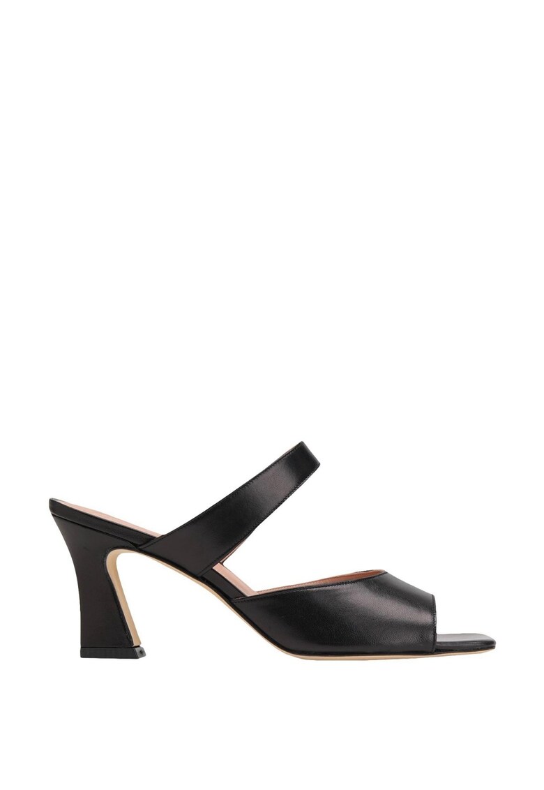 Papuci din piele cu toc sculptural - Negru