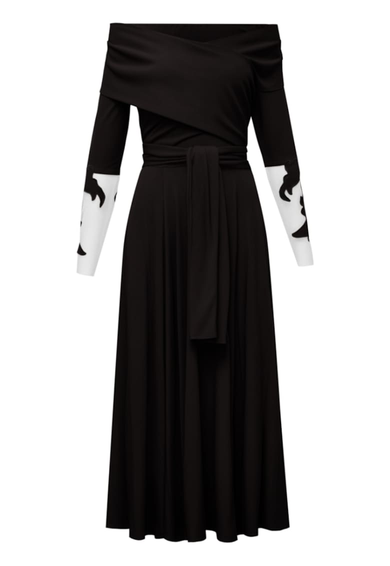 Rochie midi evazata cu maneci brodate Rimini
