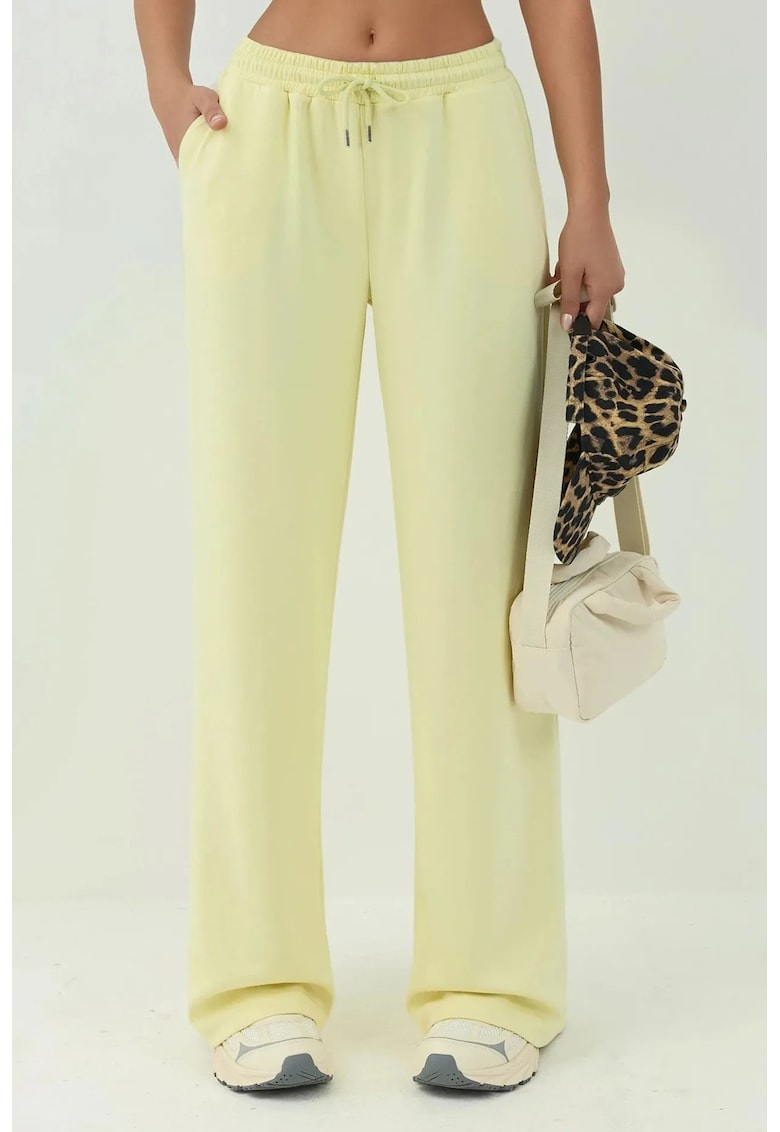 Pantaloni de trening - picior larg - galben - modal