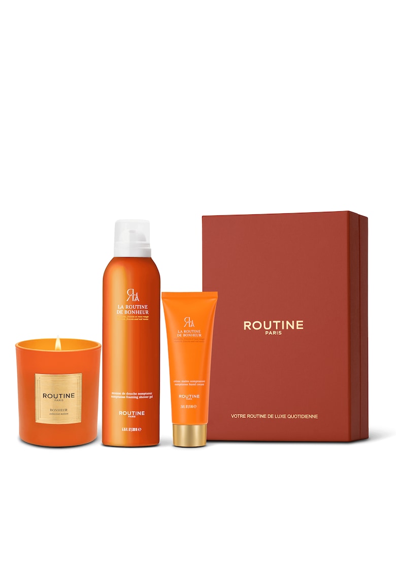 Set Cadou la Routine de Bonheur - : Spuma de dus 200 ml + Crema de maini 75 ml + Lumanare clasica 165 g