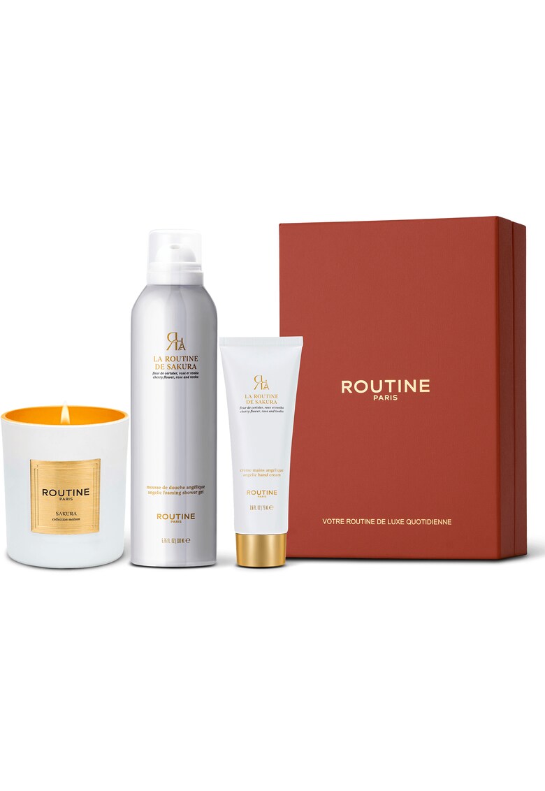 Set Cadou la Routine de Sakura - : Spuma de dus 200 ml + Crema de maini 75 ml + Lumanare clasica 165 g