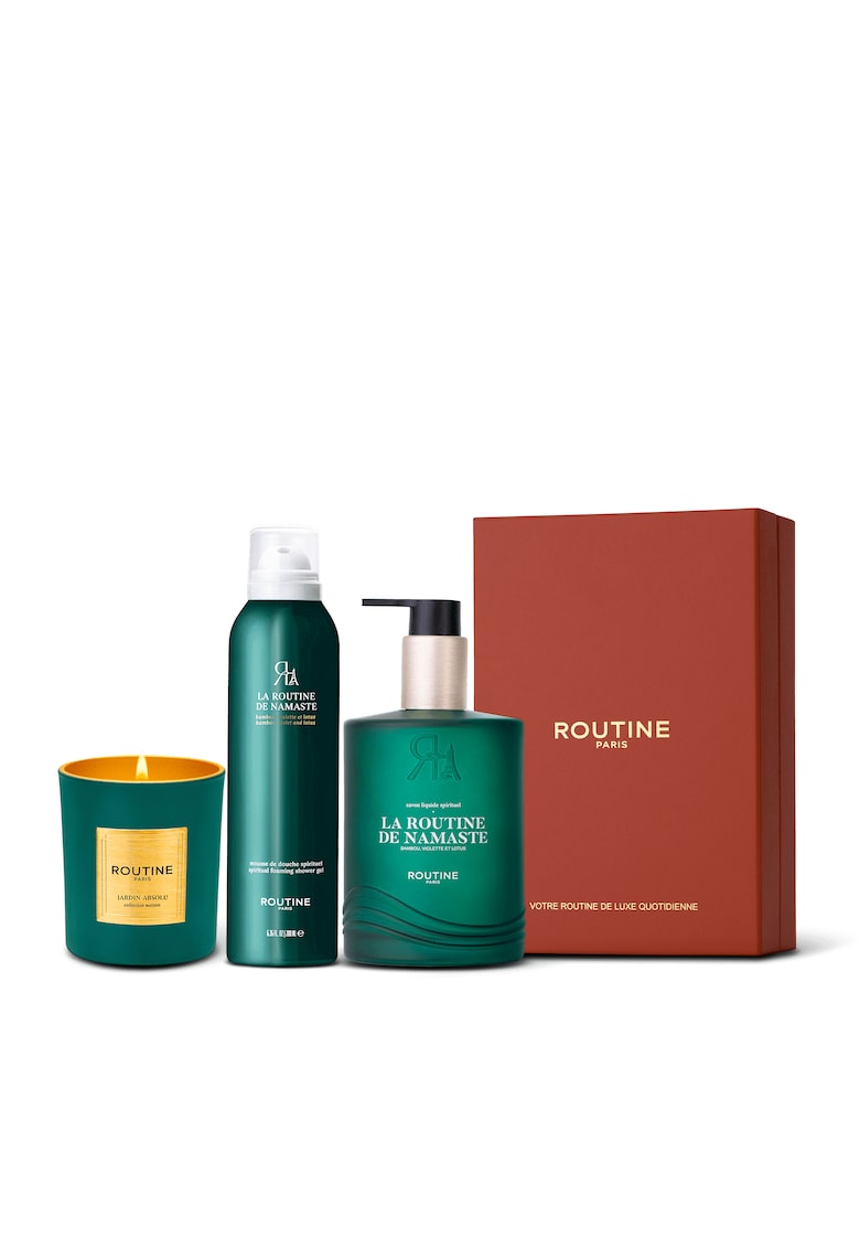 Set Cadou la Routine de Namaste - Clasic: Spuma de dus 200 ml + Sapun de maini 300 ml + Lumanare clasica 165 g