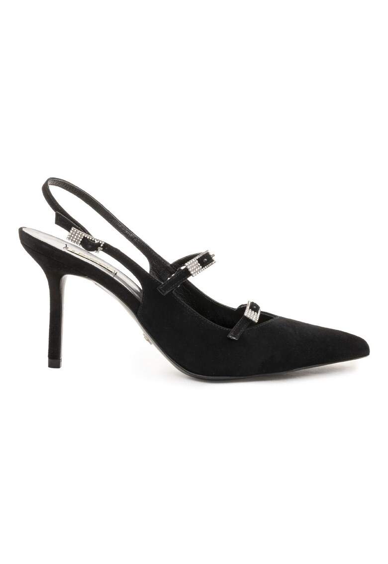 Pantofi din piele intoarsa cu catarame decoratove Keesha - Negru