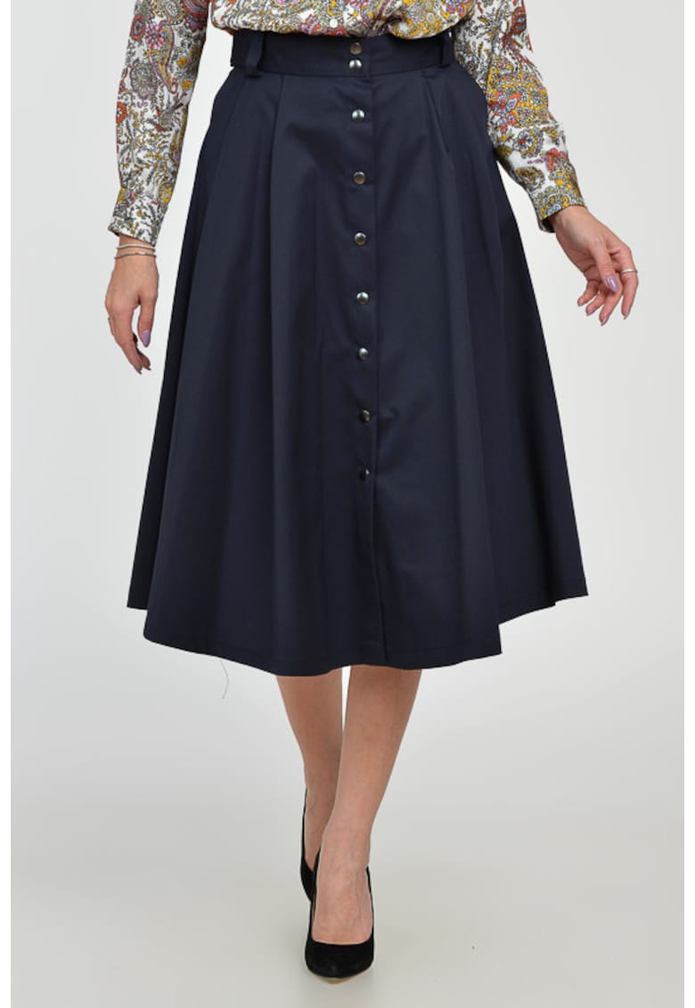 Fusta in A midi din bumbac bleumarin IULIA - Bleumarin