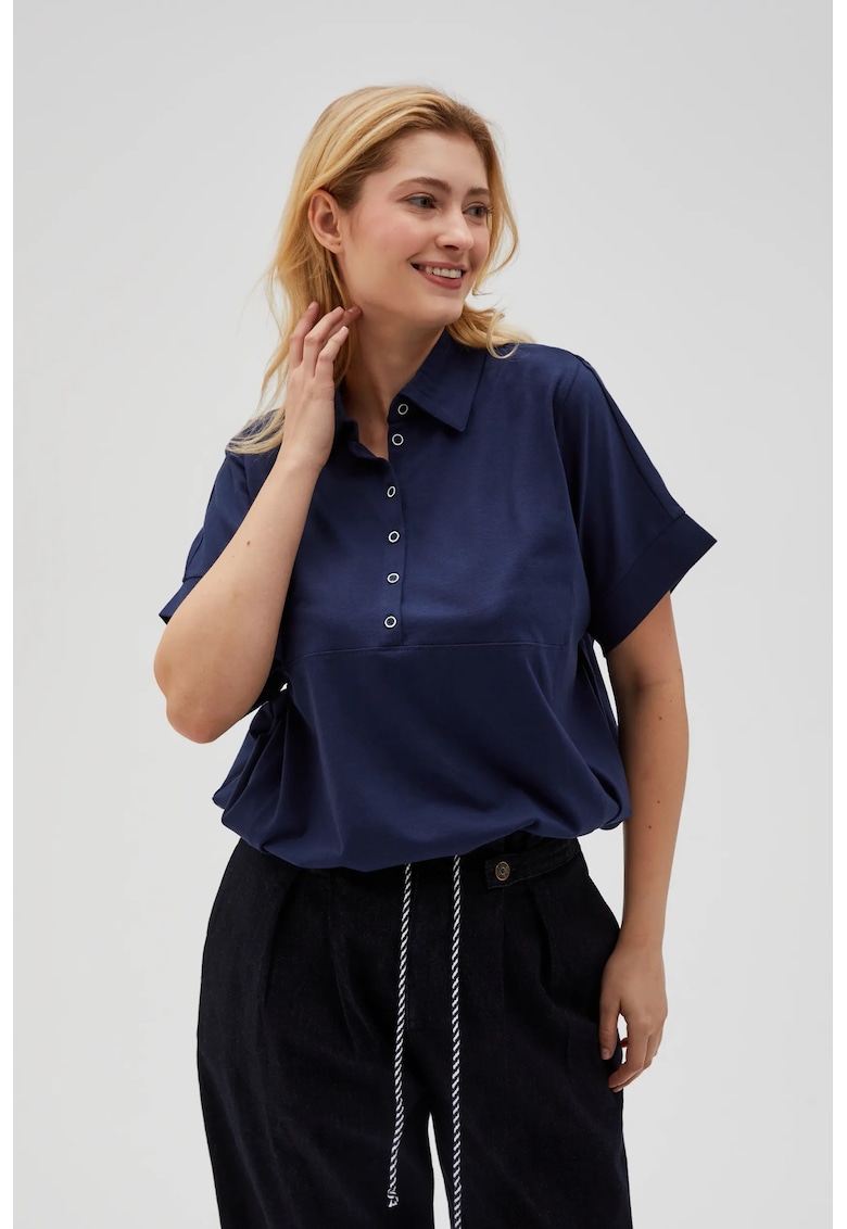 Bluza cu guler maneci scurte - Bleumarin