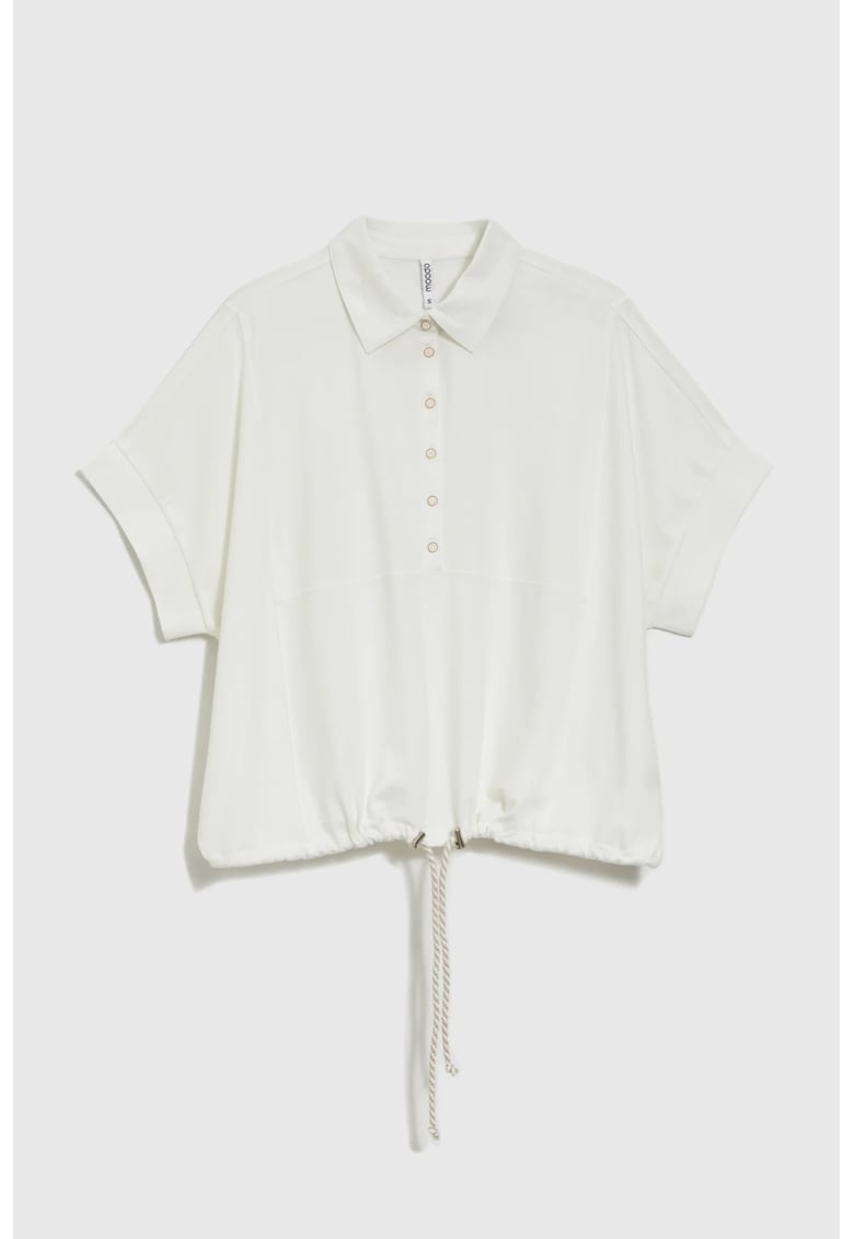 Bluza bej cu guler maneci scurte - Alb