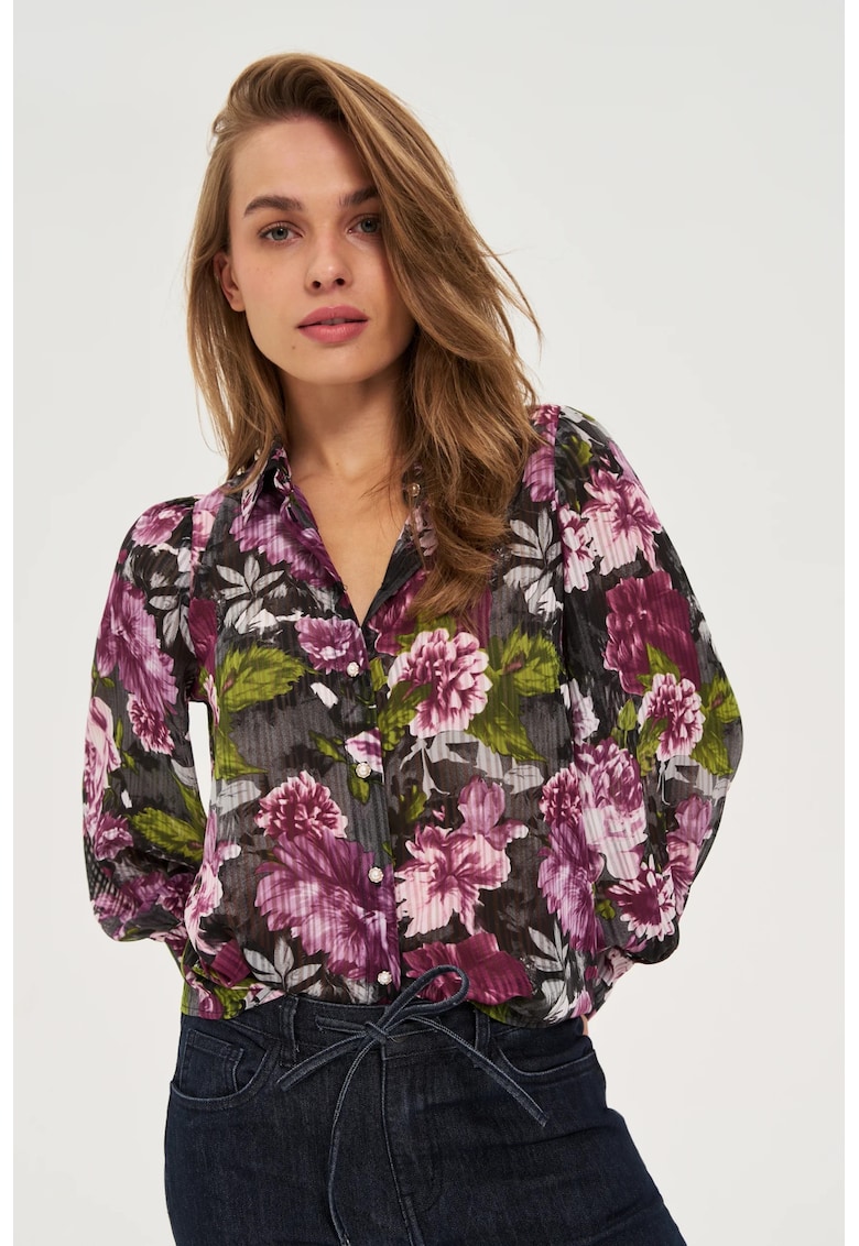 Bluza neagra cu flori si maneci bufante