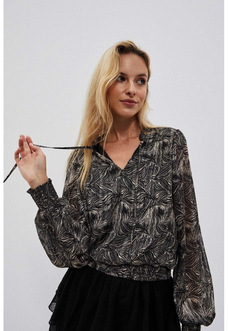 Bluza neagra cu imprimeu si maneci bufante - Negru