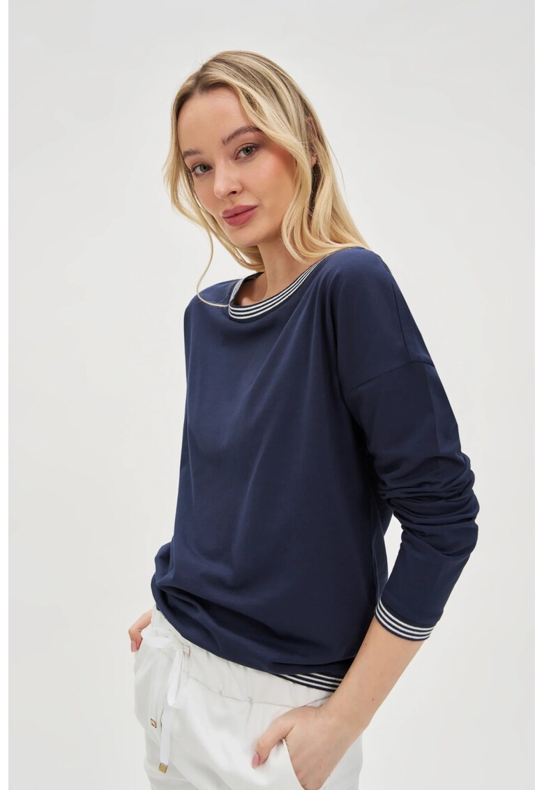 Bluza din bumbac cu maneci lungi - albastra inchisa - Bleumarin