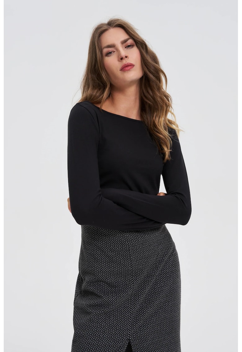 Bluza Fitted cu Maneci Lungi Neagra - Negru