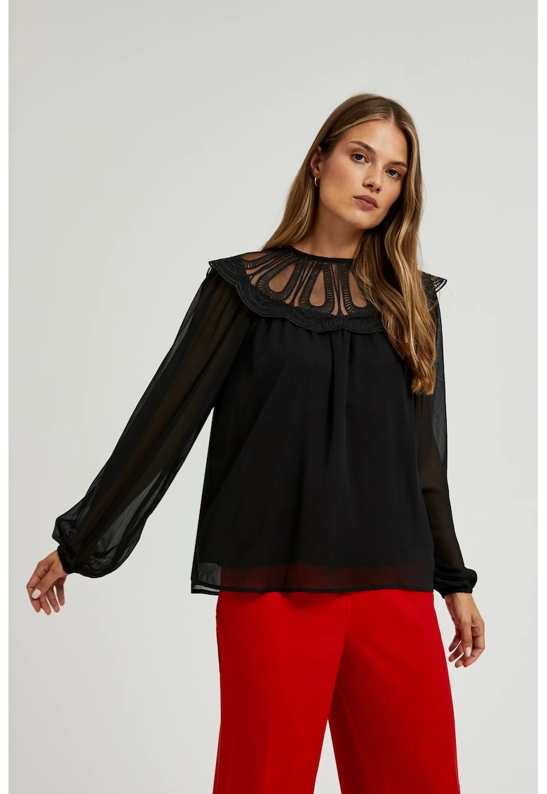 Camasa neagra cu decolteu decorativ - Negru