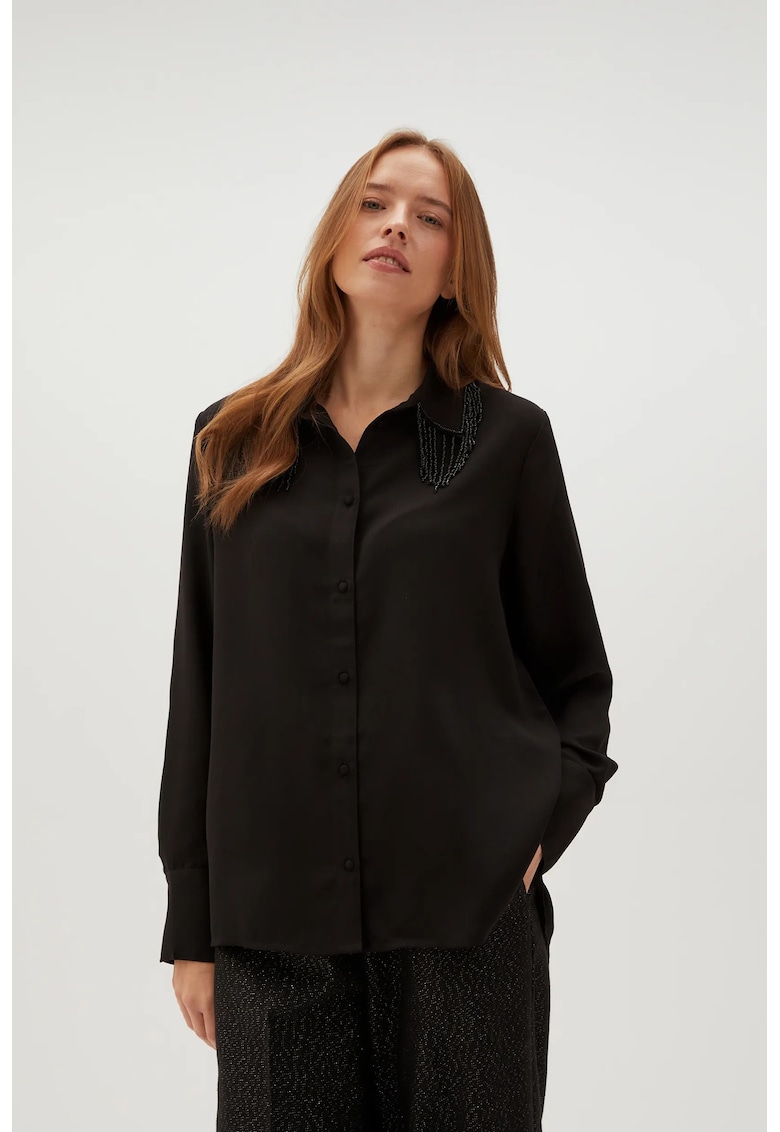 Camasa neagra cu margele cosute manual - Negru