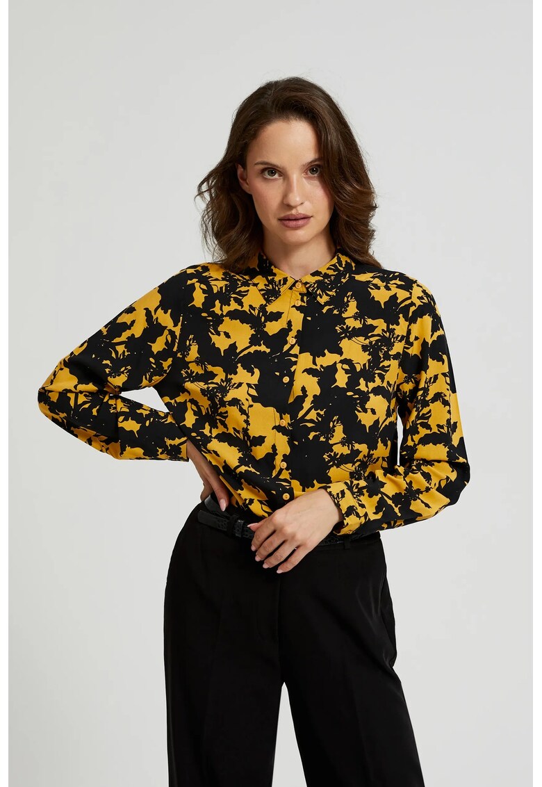 Camasa din Viscose Galbena cu Imprimeu si Guler - Auriu