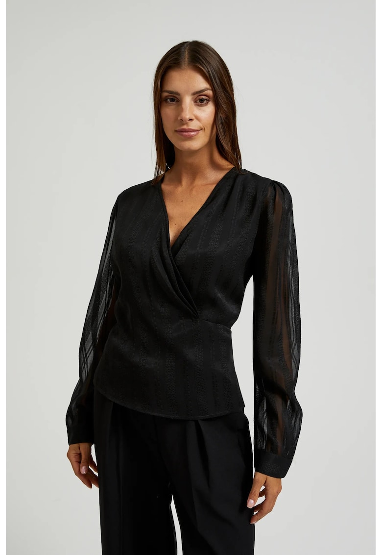 Camasa eleganta neagra cu decolteu in V - Negru