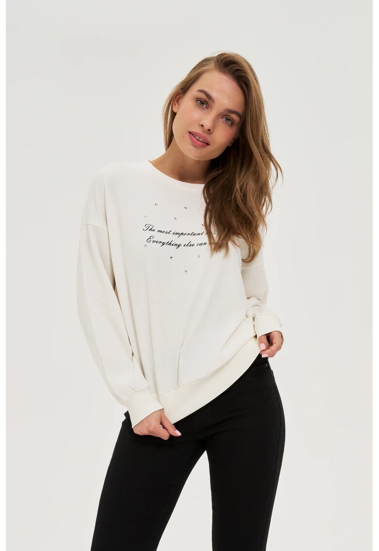 Hanorac ecru cu imprimeu - Alb