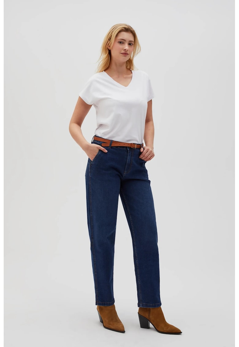 Blugi cu picior drept si curea albastre - BLUE