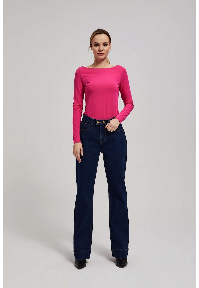 Jeansuri wide leg cu talie medie bleumarin - Bleumarin