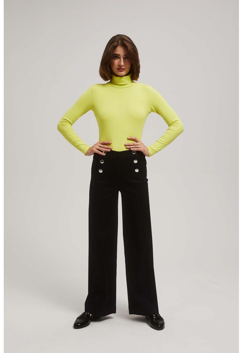 Jeansuri cu picioare largi si butoane decorative in negru - Negru