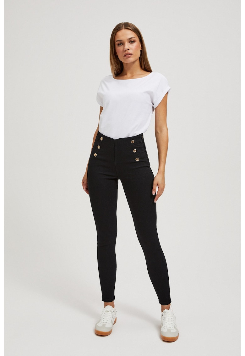 Jeans cu Butoane Decorative - Negru