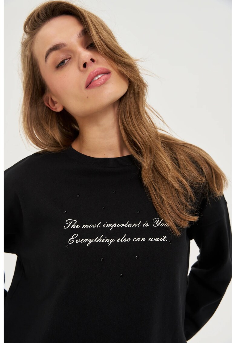 Hanorac negru - imprimeu - Negru