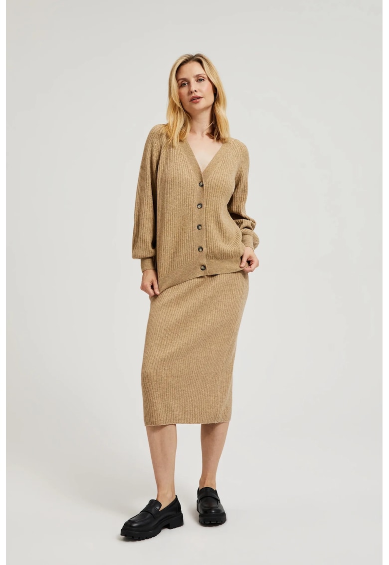 Fusta midi tricotata bej - Gri