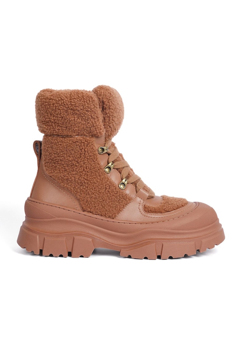 Bocanci din piele naturala cu insertii din material teddy Retta