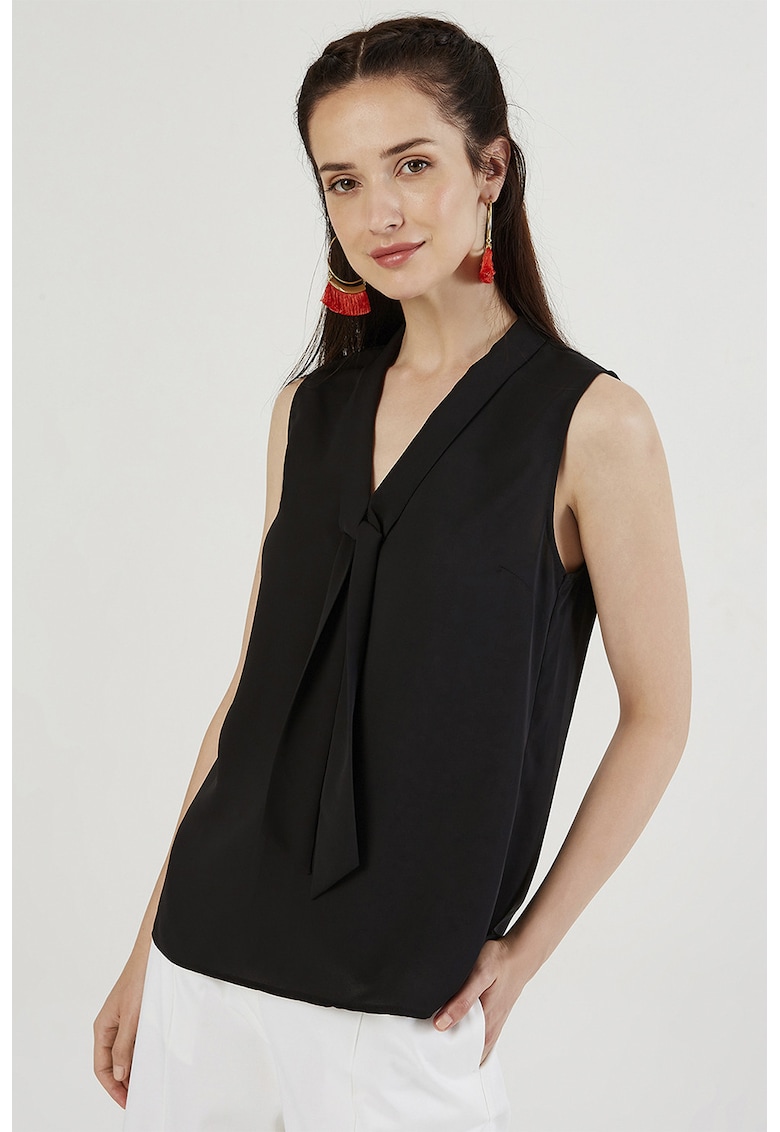 Bluza cu esarfa la decolteu - Negru