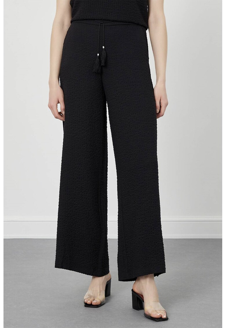 Pantaloni texturati cu croiala ampla - Negru