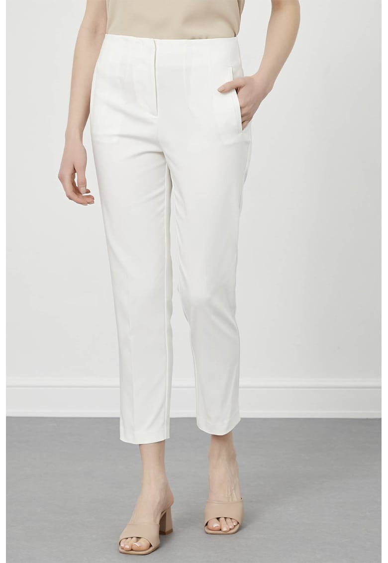 Pantaloni crop cu talie inalta - Alb optic
