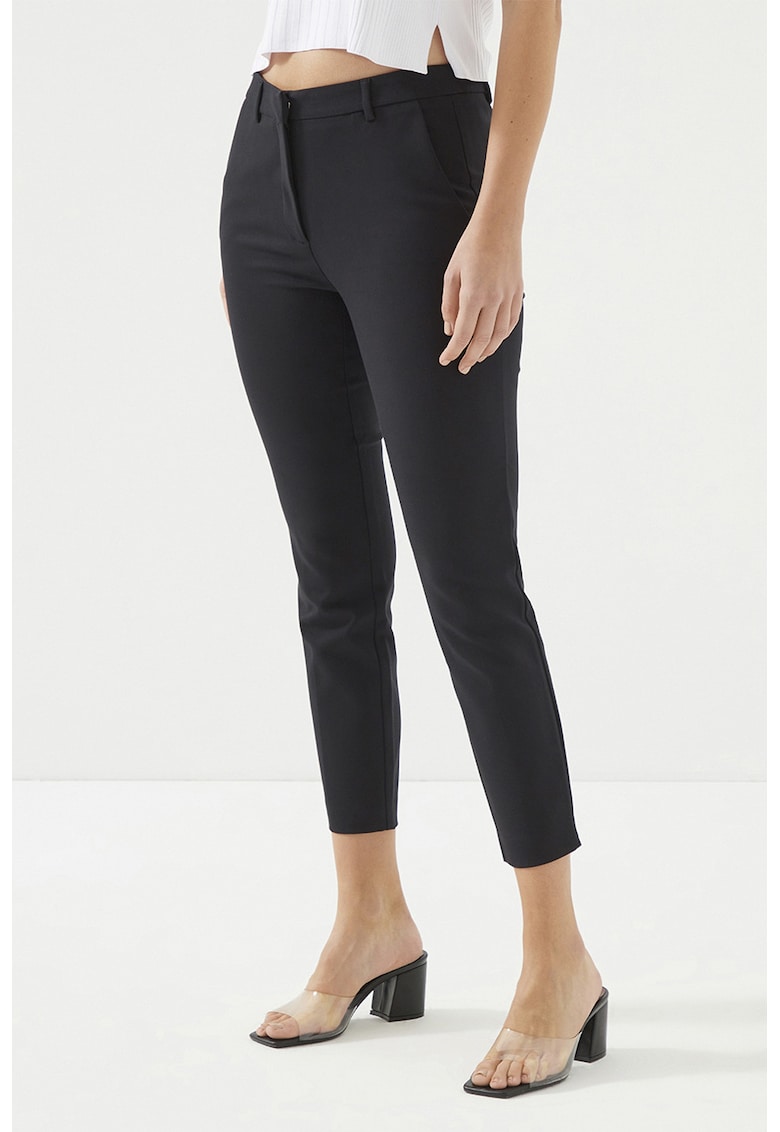 Pantaloni crop cu talie inalta - Negru