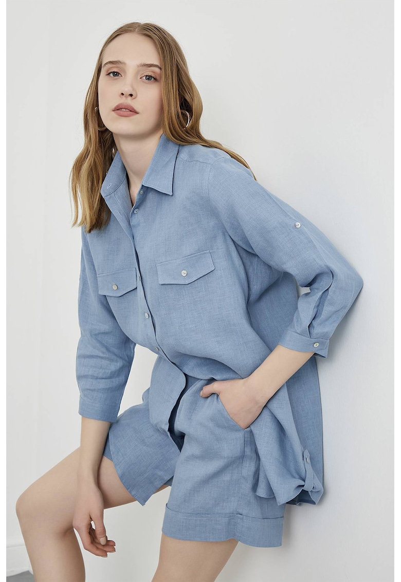 Camasa lunga din in - Albastru prafuit