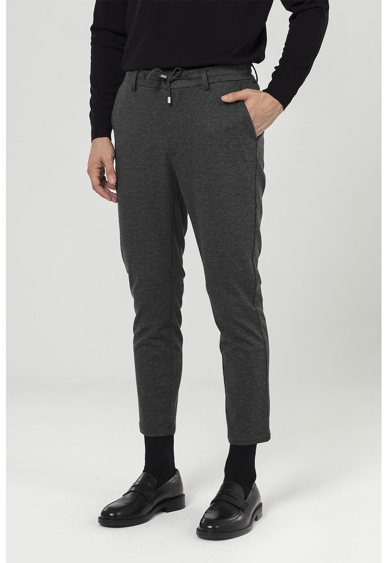 Pantaloni conici crop - Negru/Gri inchis