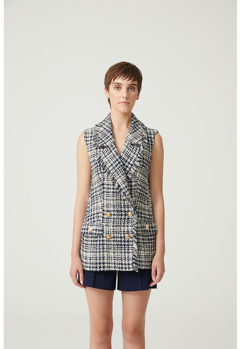 Vesta cu model houndstooth si doua randuri de nasturi