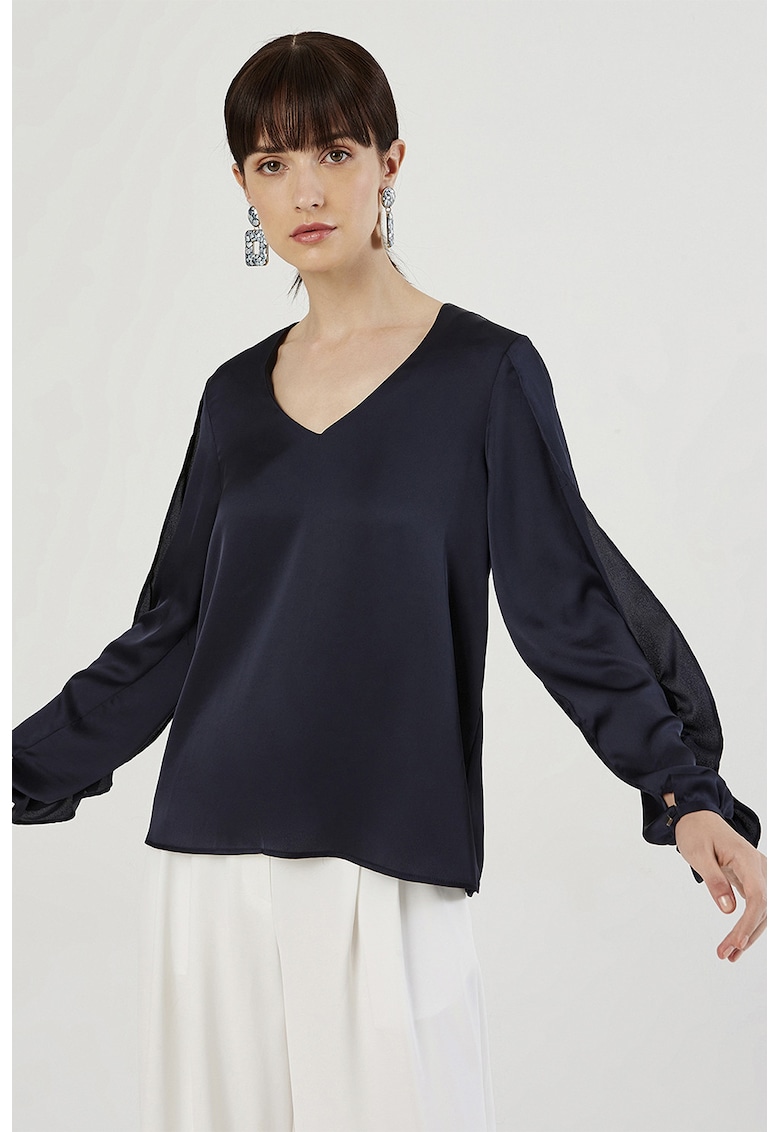 Bluza din satin cu decolteu in V